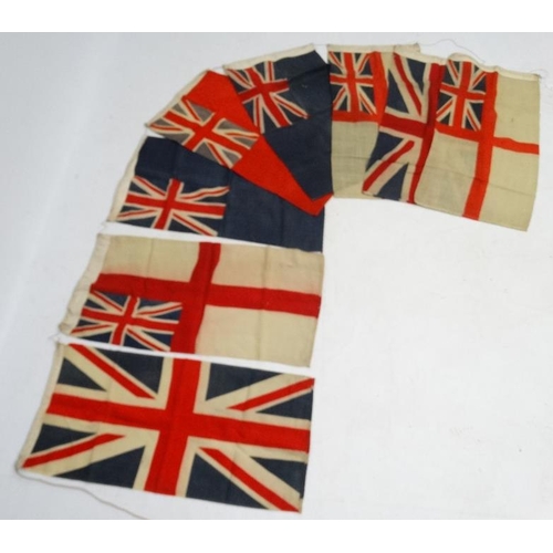 371 - Militaria : A string of eight mid-20thC Royal Navy Standards and Union Flags , probably from a WWII ... 