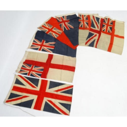 371 - Militaria : A string of eight mid-20thC Royal Navy Standards and Union Flags , probably from a WWII ... 