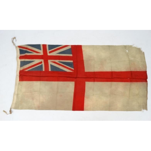 372 - Militaria : A large mid-20thC British Royal Navy White Ensign flag , probably from a WWII vessel , a... 