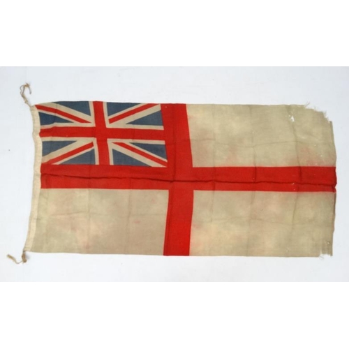 372 - Militaria : A large mid-20thC British Royal Navy White Ensign flag , probably from a WWII vessel , a... 