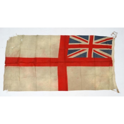 372 - Militaria : A large mid-20thC British Royal Navy White Ensign flag , probably from a WWII vessel , a... 