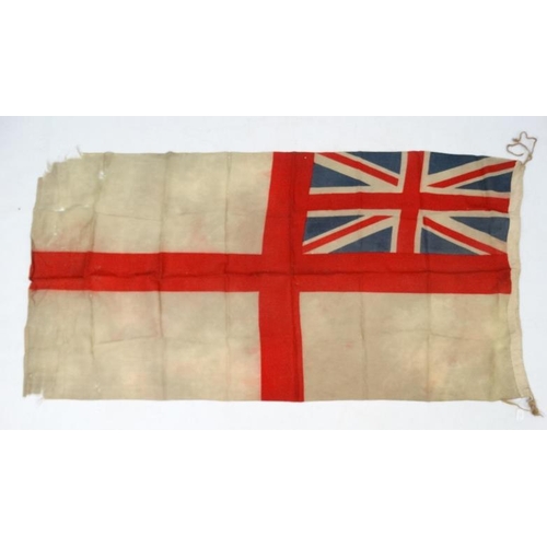 372 - Militaria : A large mid-20thC British Royal Navy White Ensign flag , probably from a WWII vessel , a... 