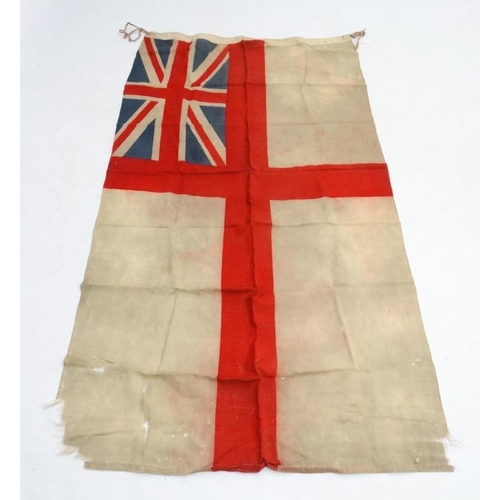 372 - Militaria : A large mid-20thC British Royal Navy White Ensign flag , probably from a WWII vessel , a... 