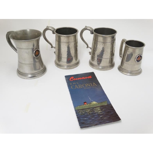 380 - Cruise Liner memorabilia / Maritime  : two Pewter Tankards with applied emblems of RMS Sylvania and ... 