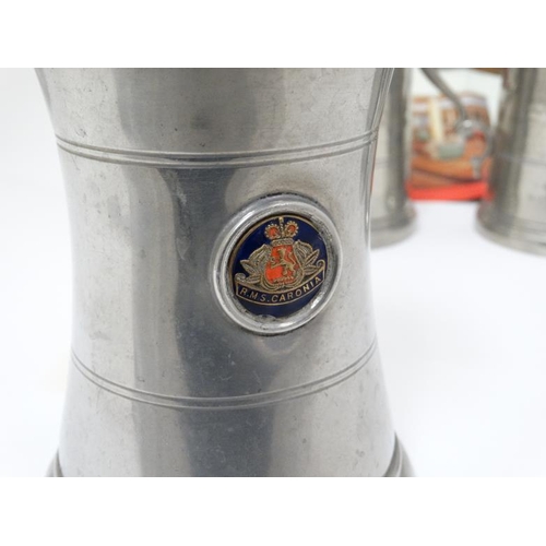 380 - Cruise Liner memorabilia / Maritime  : two Pewter Tankards with applied emblems of RMS Sylvania and ... 