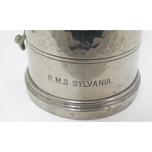 380 - Cruise Liner memorabilia / Maritime  : two Pewter Tankards with applied emblems of RMS Sylvania and ... 