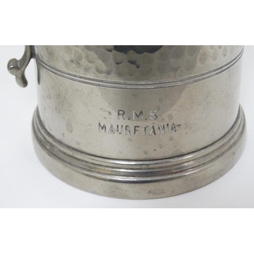 380 - Cruise Liner memorabilia / Maritime  : two Pewter Tankards with applied emblems of RMS Sylvania and ... 