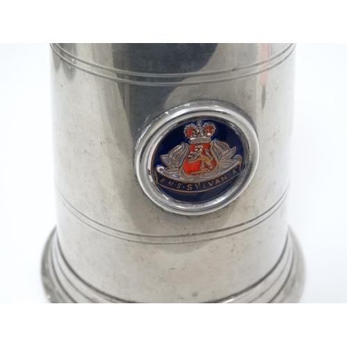 380 - Cruise Liner memorabilia / Maritime  : two Pewter Tankards with applied emblems of RMS Sylvania and ... 