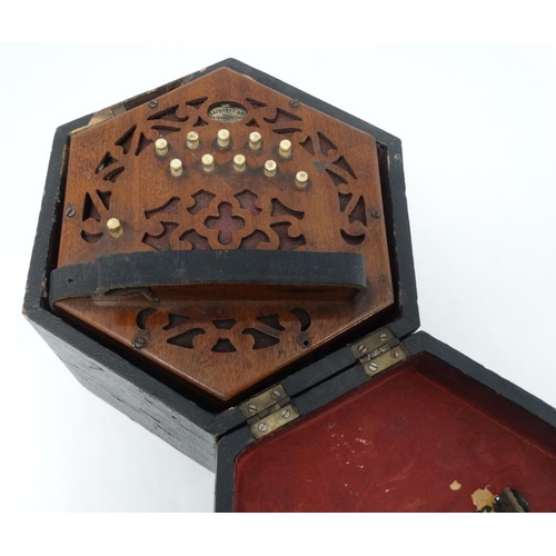 394 - Musical Instruments : A late 19th - early 20thC cased Squeezebox Concertina Accordion by Lachenal & ... 