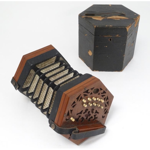 394 - Musical Instruments : A late 19th - early 20thC cased Squeezebox Concertina Accordion by Lachenal & ... 