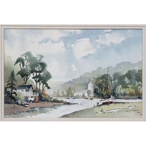 41 - David Oliver XX Cornish School, Watercolour, ' St. Just- Roseland , Cornwall ' a river inlet, Signed... 