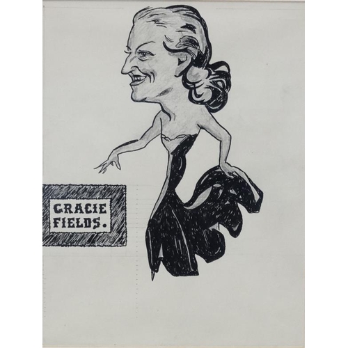 43 - Lee Rowlands XX (Leicester), Pencil, pen ink , caricature,  ' Gracie Fields '. Aperture 9 1/8 x 6 7/... 