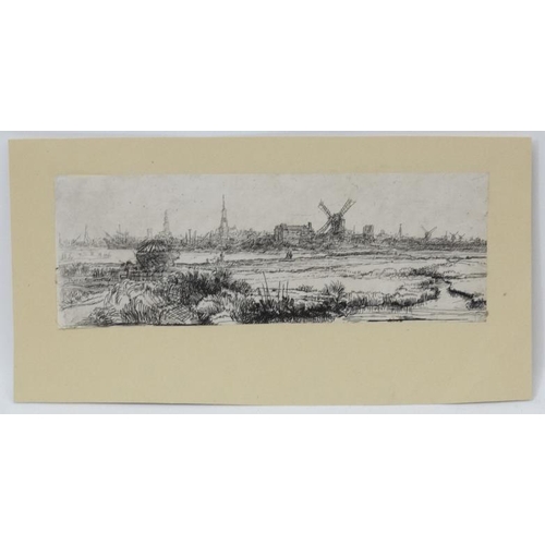 49 - After  Rembrandt Van Rijn  (1606-1669), Etching laid on paper, ' View of Amsterdam from the North- W... 