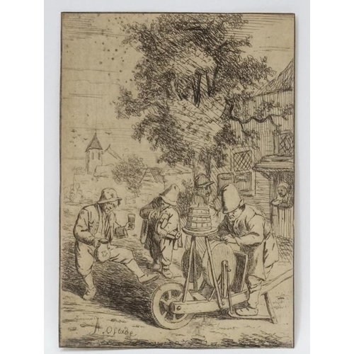 51 - After Adriaen van Ostade (1610-1685),  Signed etching (on honey combed watermarked paper), The Knife... 