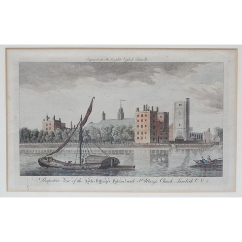 54 - XVIII unknown, Hand coloured engraving, ' Perspective view of the Arch-Bishop's Palace with St. Mary... 