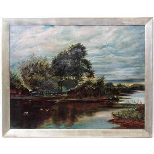 6 - E M Clarke 1907, Oil on canvas, Large River landscape, Signed and dated lower right.   28 x 36'' Ple... 