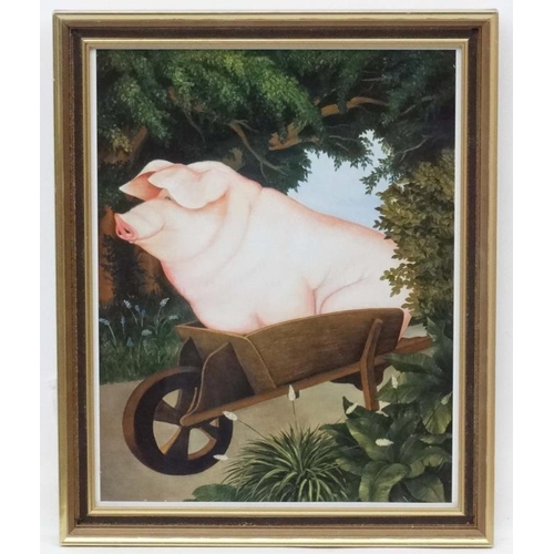 66 - Beryl Cook (1926-2008), Coloured print, ' Pig in a Wheelbarrow' part of the Animal Kingdom Series, A... 