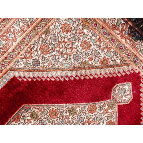 80B - Carpet / Rug : a Persian Machine made Runner , having a central ground of mustard yellow and turquoi... 