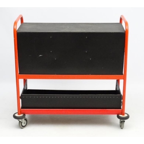 92 - Vintage Industrial : a painted Post sorting trolley  , with deep tray and shallow tray under , on ca... 