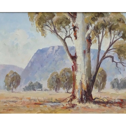 102 - Eric Hopson (1906-1992) Australian, Oil on board, Landscape with gum trees near Glen Davies, New Sou... 