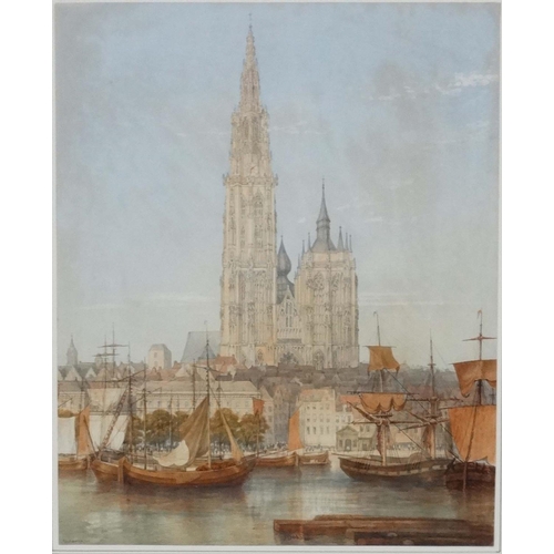 106 - John Dobbin (1815-1888) English, Watercolour and gouache, 'Antwerp' , Belgium , showing Cathedral of... 