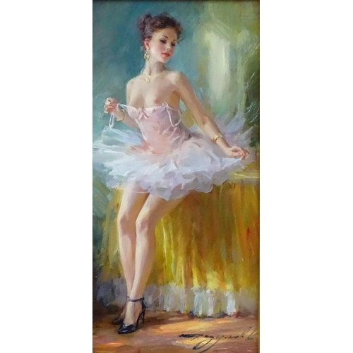 117 - Konstantin Razumov, (b1974) Oil on canvas, 'The Ballerina', Signed lower right, 12'' x 6''.