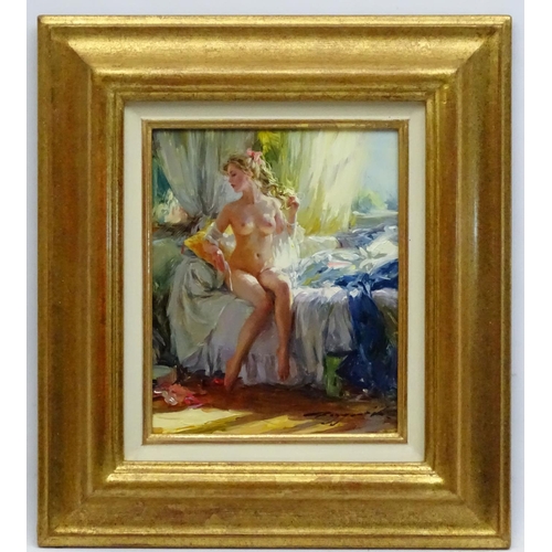 118 - Konstantin Razumov, (b1974), Oil on canvas, 'Svetlana', Signed lower right, 10 3/4'' x 8 7/8''.