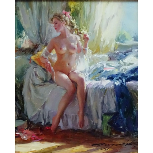 118 - Konstantin Razumov, (b1974), Oil on canvas, 'Svetlana', Signed lower right, 10 3/4'' x 8 7/8''.