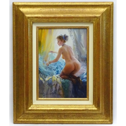 119 - Konstantin Razumov, (b1974), Oil on canvas, 'In The Boudoir', Signed lower left, 10 3/4'' x 7 1/2''.