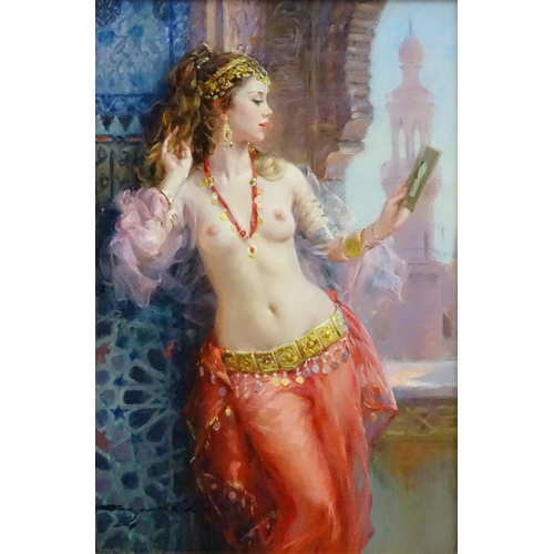 120 - Konstantin Razumov, (b1974), Oil on canvas, 'Odalisque with a mirror', Signed lower left, 13'' x 8 3... 