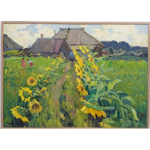 134 - Vladimir Nikitich Belov (1923-1998), Oil on Canvas,  'Sunflowers',  Signed lower left, 31'' x 43 1/4... 