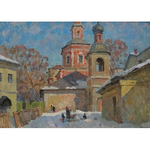 135 - Ounkovsky Andrei Alexeevich (b.1928), Russian School. Oil on board, ''A winter day'', Signed lower r... 