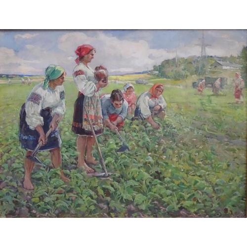 136 - Anatoly Shkurko ( 1924-), United Soviet States of Russia, Oil on canvas, Ukranian women working in t... 