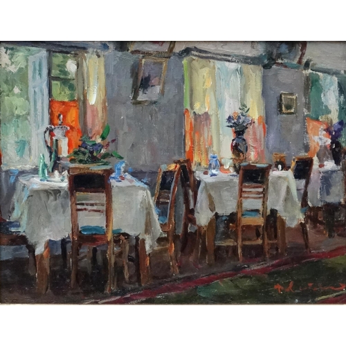 143 - Viktor Feodorovich Letyanin  (1921-2009), Russian School. Oil on canvas, ''Interior'', Restaurant In... 