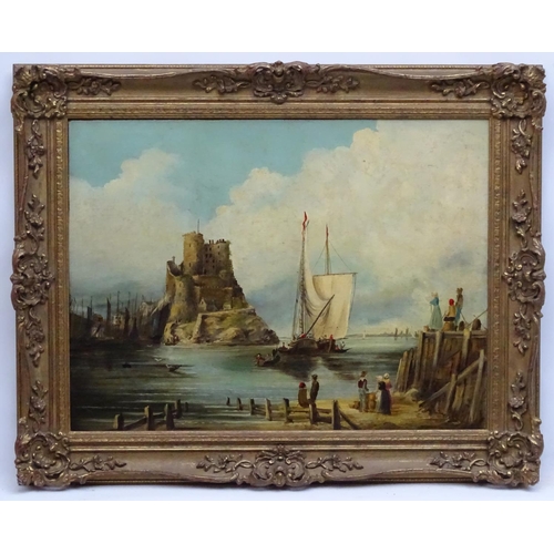 167 - XIX English School, Oil on canvas, Island fort and harbour scene, 18 x 24''