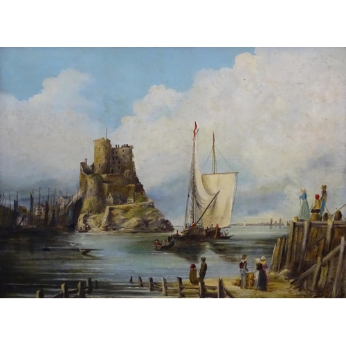 167 - XIX English School, Oil on canvas, Island fort and harbour scene, 18 x 24''