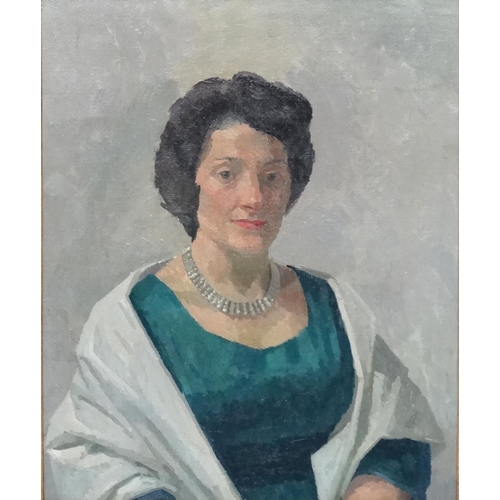 17 - John A Bowen 1963, Oil on canvas, Portrait of a lady wearing a diamond necklace, Signed and dated ve... 