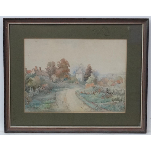 171 - J Allan Shuffrey (1859-1939), Watercolour, A Cotswold village, Signed lower left.  10 1/8 x 14