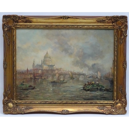 178 - M.J. Rendell XX, Oil on board, On the Thames near St Pauls, Signed , 15 1/4'' X 11 1/2''.