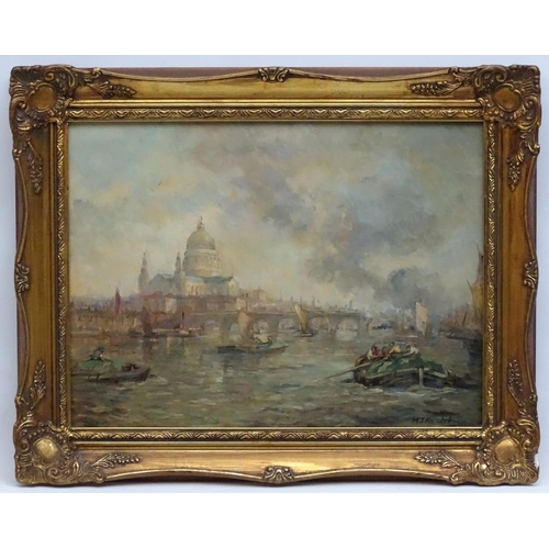 178 - M.J. Rendell XX, Oil on board, On the Thames near St Pauls, Signed , 15 1/4'' X 11 1/2''.