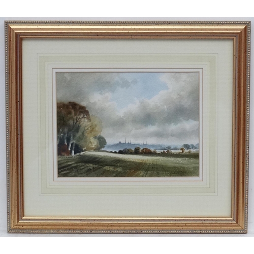 179 - Colin Truffrey 1993 British, Watercolour, ' Oxford Spires from nr. Woodeaton ', Signed lower right a... 