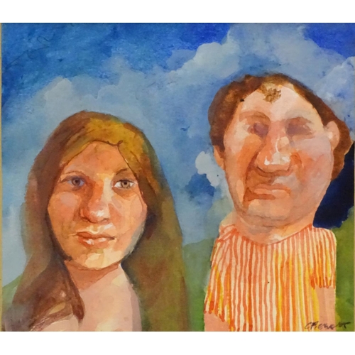 186 - Chris Prewett  (b.1952) Watercolour x 2  Portrait of a woman and a man standing bust length, Portrai... 