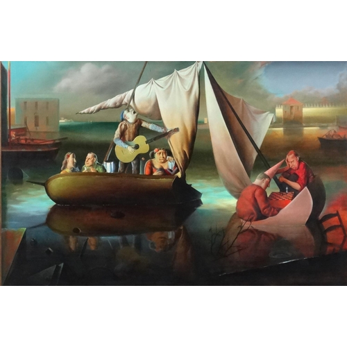 190 - Chris Greene 1992, Acrylic on canvas, ' Gone Aground ', Signed and titled verso, labelled with ' Uni... 