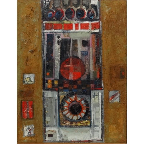 193 - Martin Dutton c.1970 SWA, Oil on Board , Abstract, Troika vase, Inscribed and bears label stating ' ... 