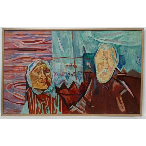 202 - Alexei Ivanovich Komarov  (1919-1987), Russian School.  Oil on board, ''People'', Abstract scene of ... 