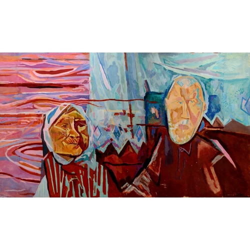 202 - Alexei Ivanovich Komarov  (1919-1987), Russian School.  Oil on board, ''People'', Abstract scene of ... 