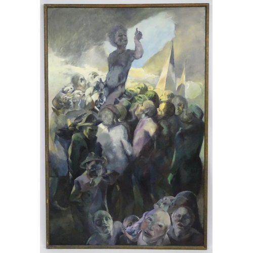 203 - Susan Vesely XX, Oil on canvas, ' The Adoration [ or The Ascension ], Labelled verso. 90 x 59''  Ple... 