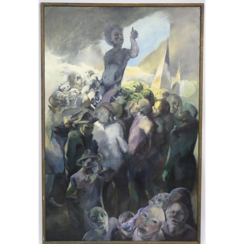 203 - Susan Vesely XX, Oil on canvas, ' The Adoration [ or The Ascension ], Labelled verso. 90 x 59''  Ple... 