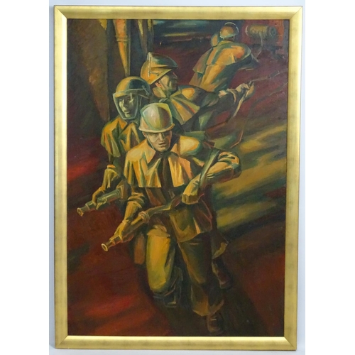 205 - Skripnikov Gergiy  Alexsadrovich (1939) United Soviet States of Russia XX, Oil on canvas, Firefighte... 