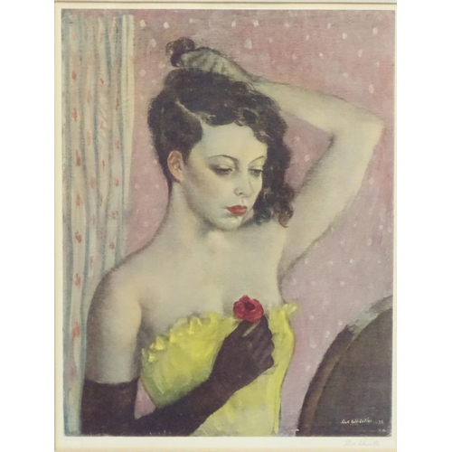 208 - After Rex John Whistler (1905-1944), Coloured Lithograph, ' Girl with red rose  or Portrait of Lady ... 